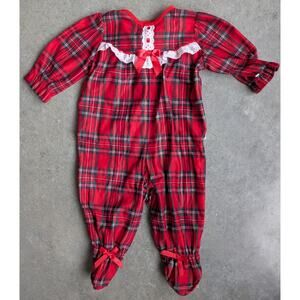 Festive Holiday Christmas One-Piece Size 6 Months Plaid Red Green Soft Eyelet